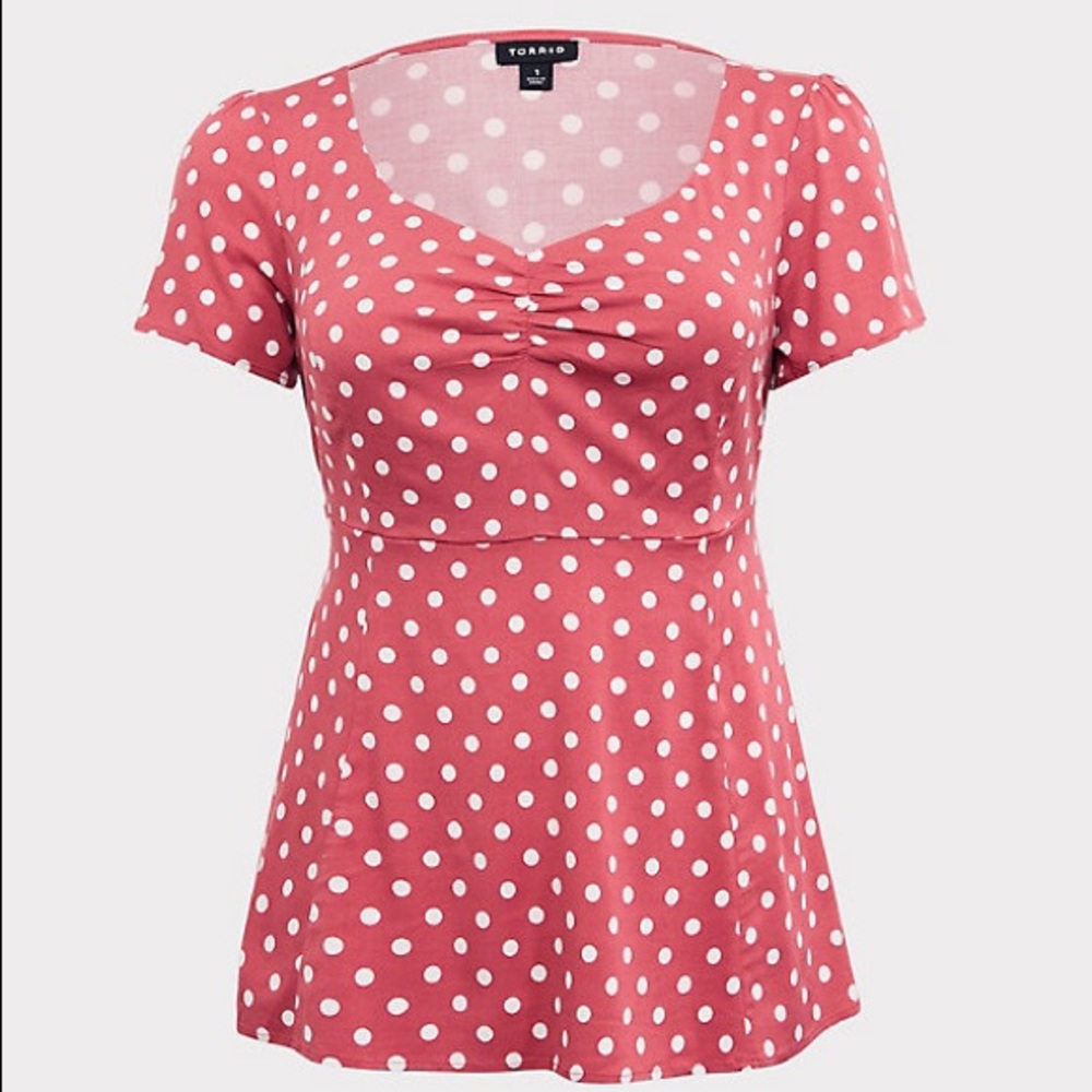 Torrid Pink Polka Dot Stretch Babydoll Top: 2X